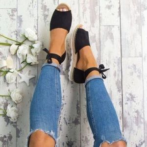 Black/Brown Lace up Espadrilles